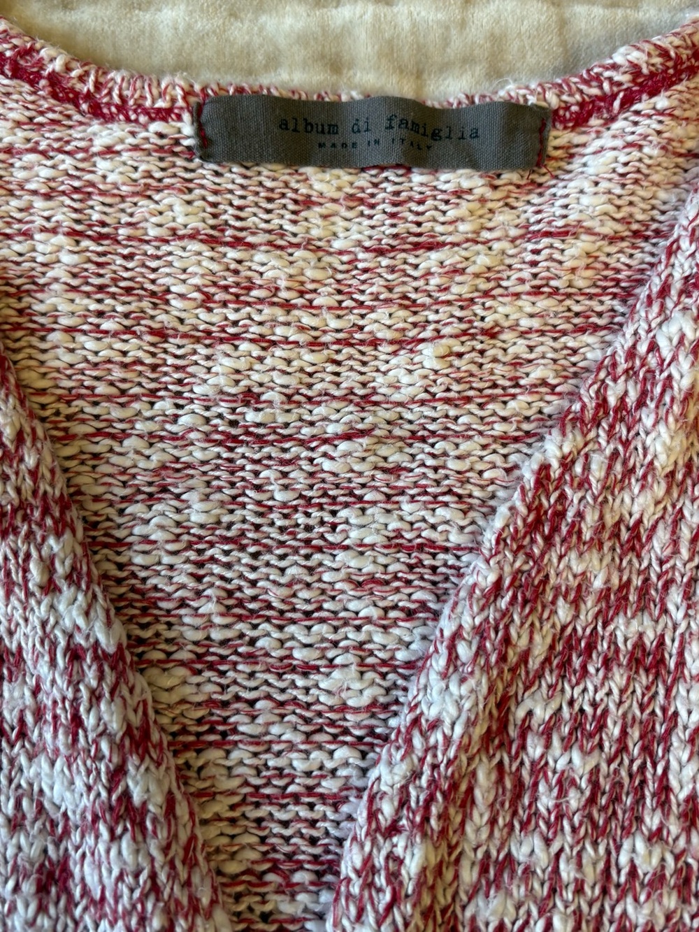 Album di Famiglia Cardigan ML Melange Cotton Blend Rosso White Boxy Open Sweater - Picture 8 of 14